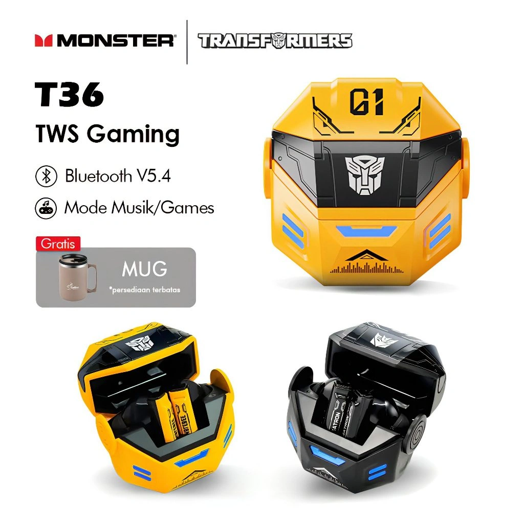 Monster x Transformers T36 TWS True Wireless Stereo V5.4 Bluetooth Earphone Gaming