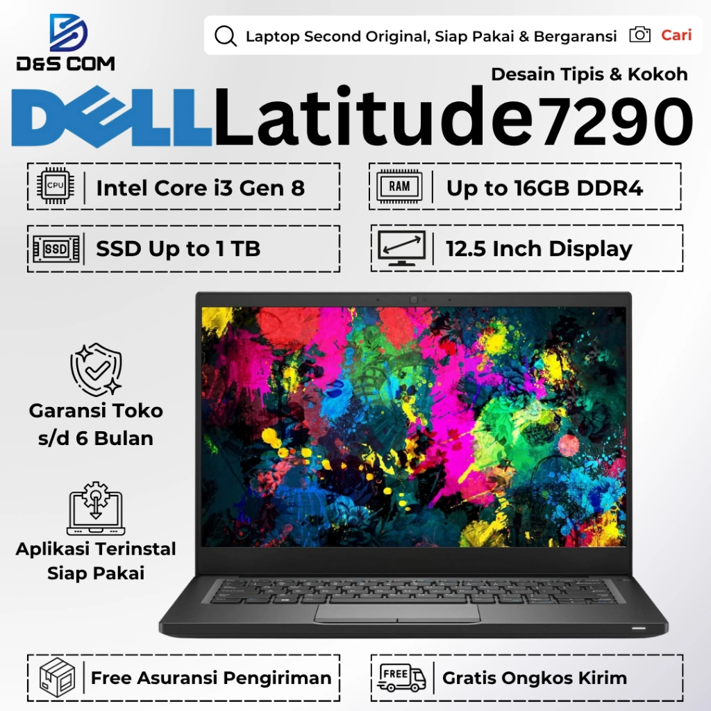 Dell Latitude 7290 i5 / i3 Gen 8 8GB 256GB Laptop Second Bergaransi Siap Pakai Original
