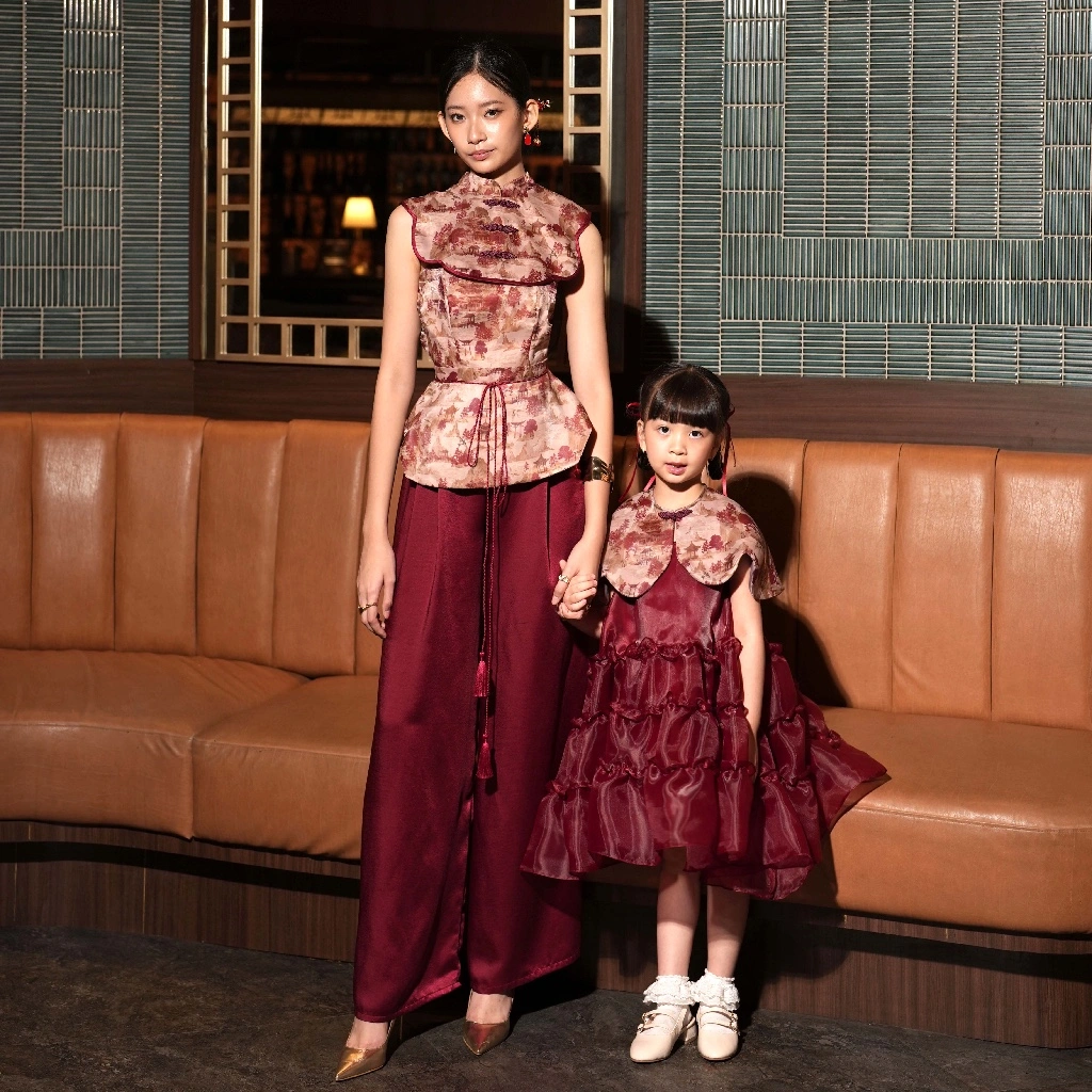 COMA LABEL - Jie Jumpsuit in Maroon Red & Dusty Pink // cny jumpsuit / comalabel cny collection / red jumpsuit / Chinese new year outfit / satin jumpsuit / sangjit dress / engagement dress / loveandflair / carawoman dress / Chinese outfit / cheongsam