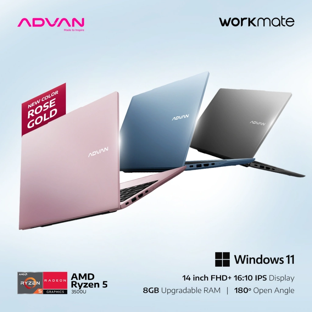 ADVAN Laptop WorkMate | Intel i3-1215U | 14 Inch FHD+ 16:10 IPS | 8GB/256GB Upgradable | WIFI 5 | Free WIndows 11 | Garansi Resmi 1 Tahun