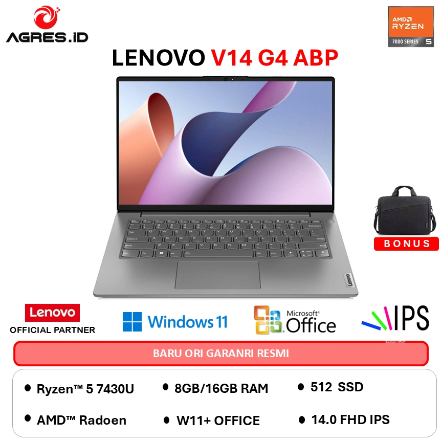 LENOVO V14 G4 ABP AMD RYZEN 5 7430U - RAM 16GB 512GB W11+OHS 14.0FHD IPS -5BID