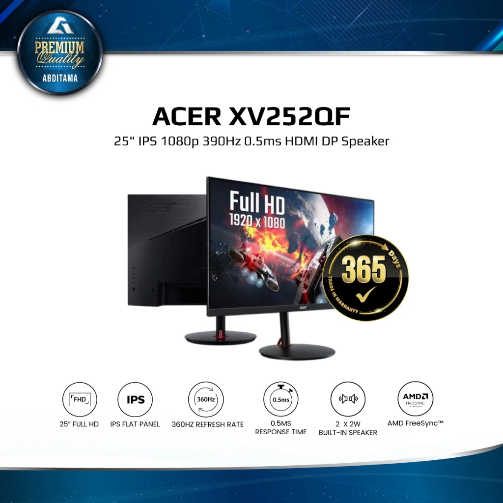 ACER Nitro XV252QF 24.5" IPS FHD 1080p 390Hz 1ms HDMI x2 DP x1 Gaming Monitor HDR FreeSync Premium