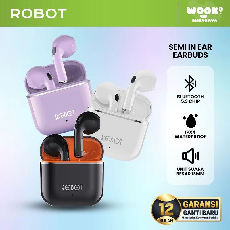 Robot TWS Wireless Earphone Airbuds T50S Original BT 6.0 True Wireless Headset Bluetooth Earbuds IPX4 WaterProof - Garansi 1 Tahun Robot TWS Wireless Earphone Airbuds T50S Original BT 5.3 - Garansi Resmi 1 Tahun