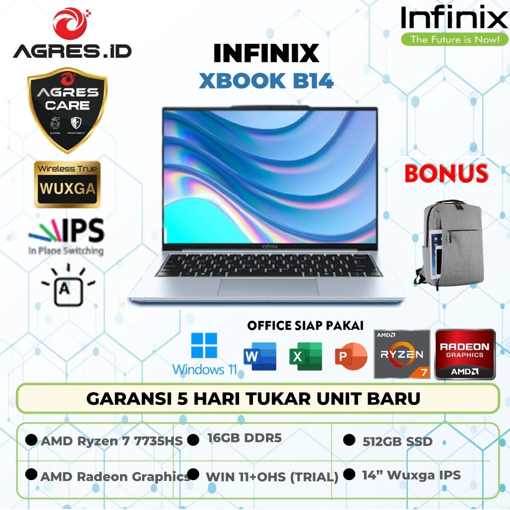 Infinix Xbook B14 Amd Ryzen 7 7735HS 16GB 512GB Win 11 14 Inch Wuxga Ips for Coding/Editing