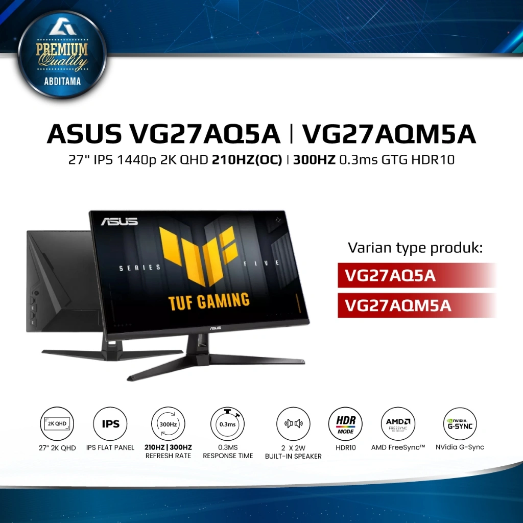 ASUS VG27AQ5A 210Hz OC | VG27AQM5A 300Hz 27" IPS 2K 1440p 0.3ms 95% DCI-P3 HDMIx2 DPx1 Speaker