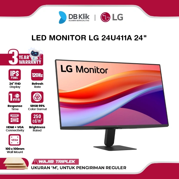 LG 24U411A LED Monitor 24" IPS FHD 120Hz 1ms Dynamic Action Sync HDR10 HDMI VGA