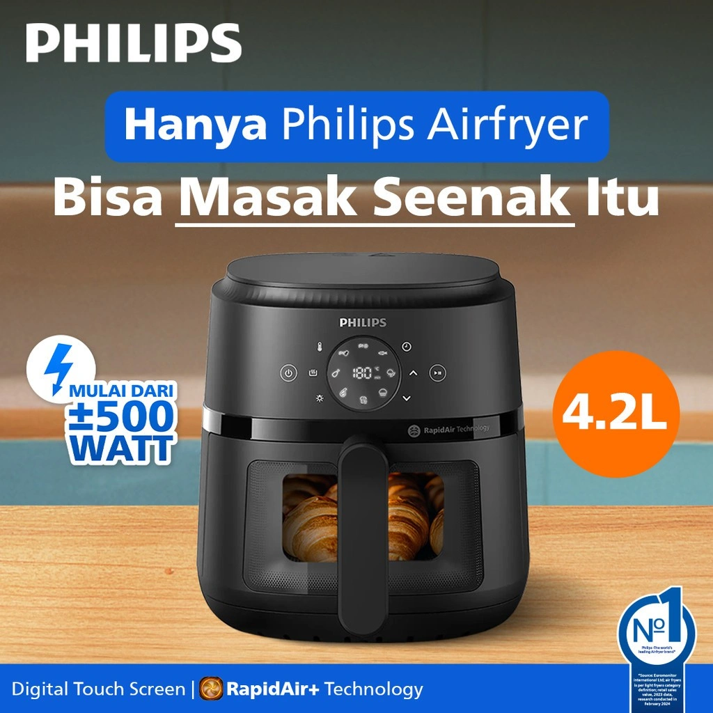 BARU! PHILIPS Airfryer Low Watt 500W TRANSPARAN BEST CHOICE 4.2 LNA220/00 dengan jendela transparan, air fryer multifungsi digital layar sentuh, Hitam, air fryer terbaik, air fryer philips, air fryer paling bagus