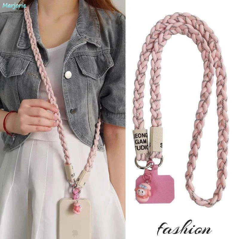 Universal Cross-body hp Lanyard Weave Mobile Phone Strap Lanyard Neck Hemp Rope Tali for Cell Phone Hanging Cord Sling Kartun Pendant -MJD