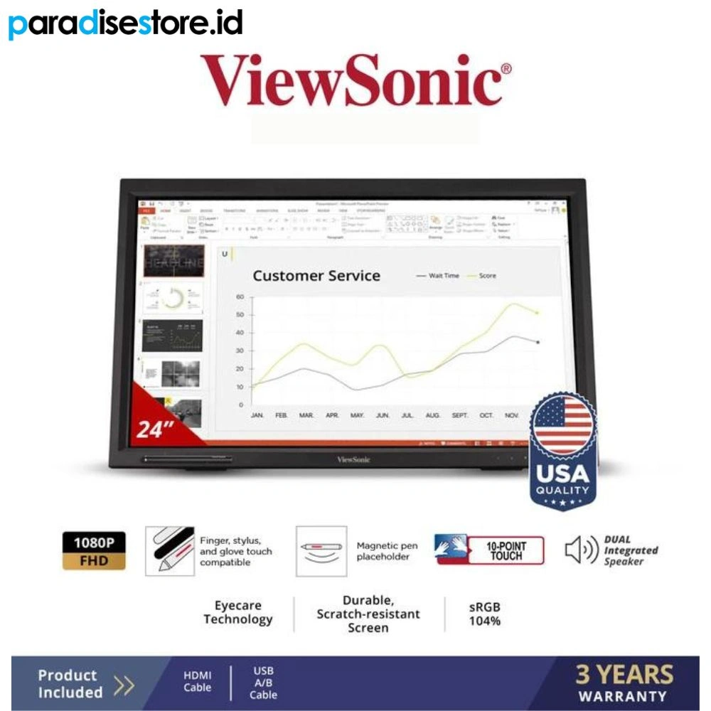 ViewSonic 24” IR Touch Monitor TD2423 10-Point Touch HDMI-VGA