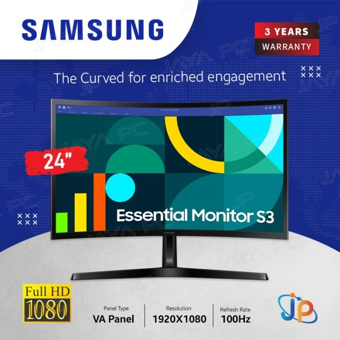 Monitor Samsung LED S3 S24D366 - Curved Full HD 24" Inch