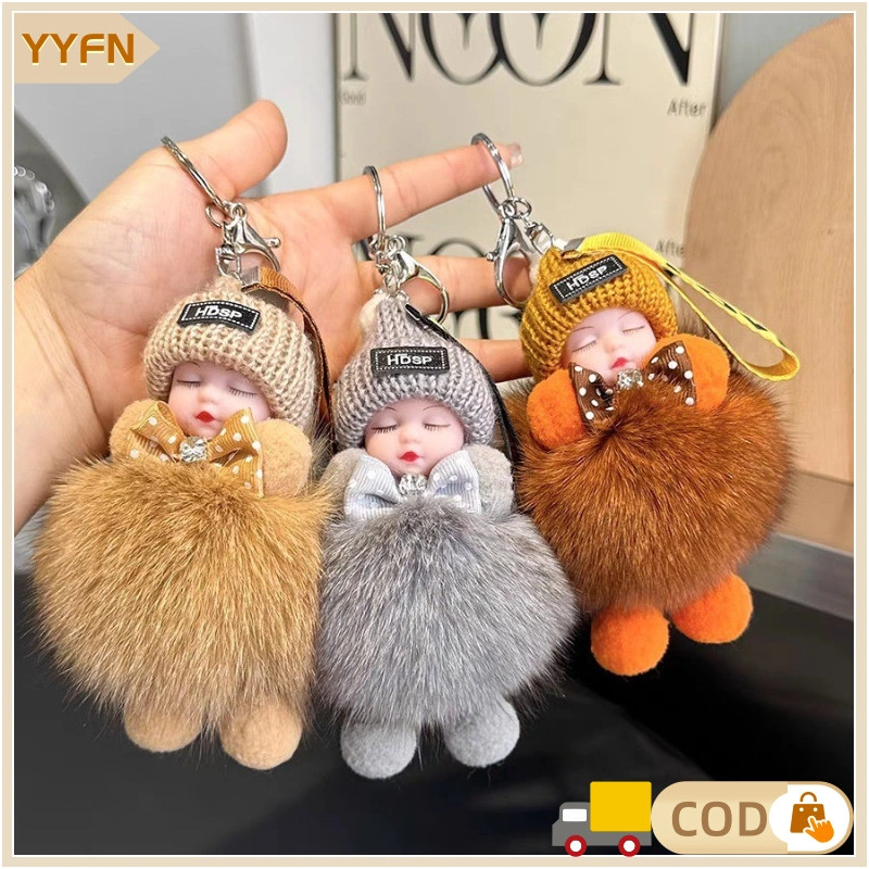 Ready !!Gantungan Kunci Sleepy Baby / Gantungan Kunci Baby Doll Cute Bulu Lembut / Boneka Mewah Keychain