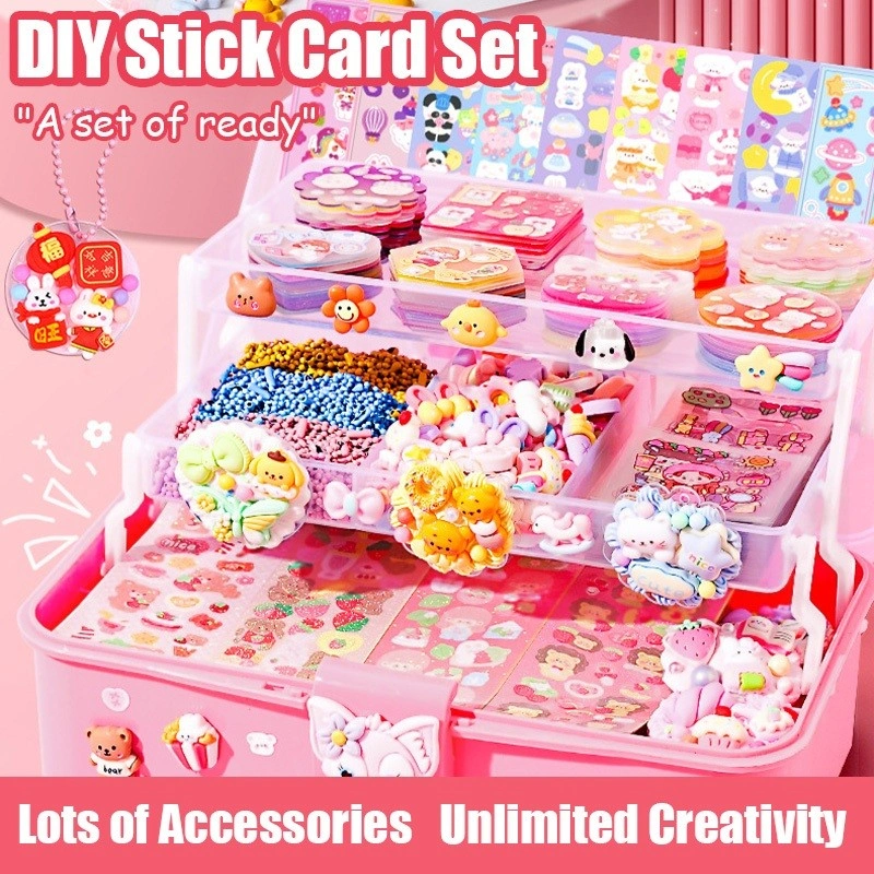 DIY Guka Set Gantungan Kunci Akrilik Set Kartu Stiker Kartun Guka Stiker Set DIY Keychain Set Lucu Mainan Anak Perempuan