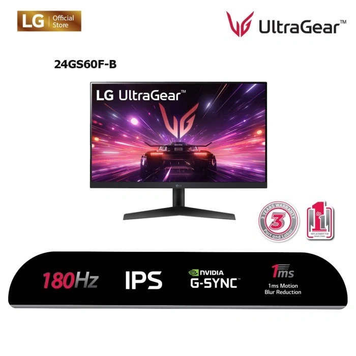 LG UltraGear™ 24GS60F-B 23.8" FHD IPS Gaming Monitor NVIDIA® G-SYNC® Compatible 1ms 180Hz