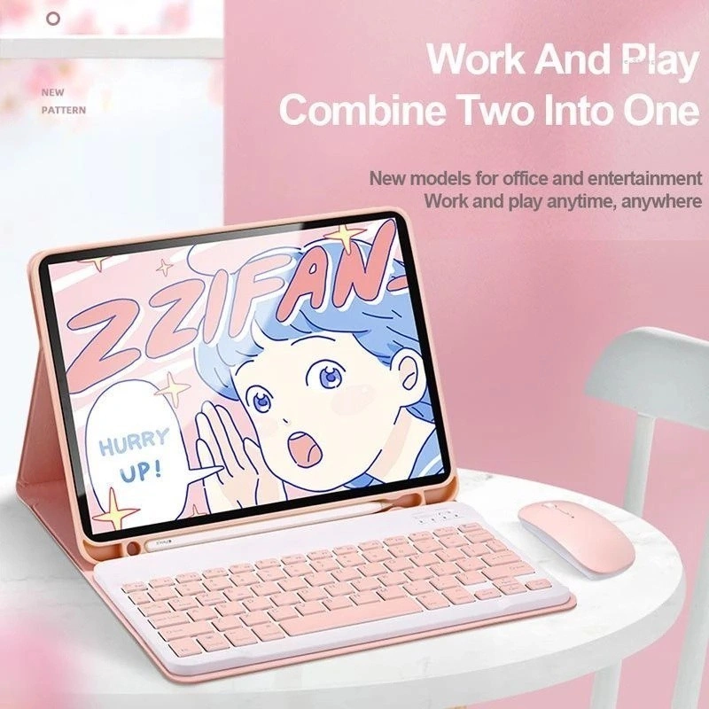 Samsung Galaxy Tab S11 S9 FE S10 FE S10 LITE 10.9 Inch  X510 X516B Book Cover Leather Flip Case Keyboard Wireless Bluetooth Mouse Silent Click Casing Sarung Kulit