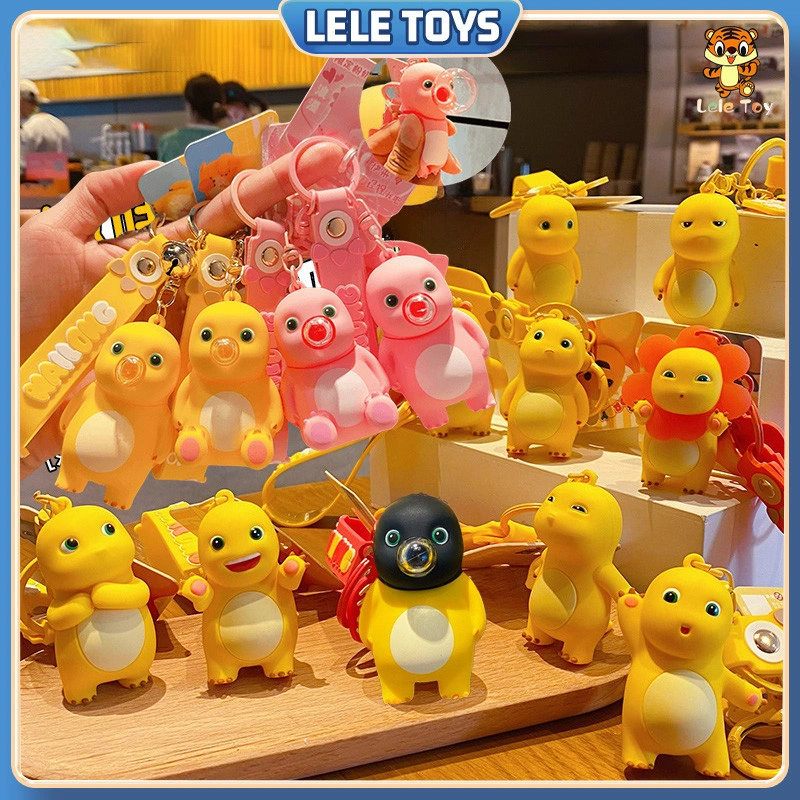 Lele Toys Black Face Nailong Miniso Identik Mainan Dinosaurus Lembut Gelembung Meludah Kuning Anak-anak, Gantungan Kunci Kartun