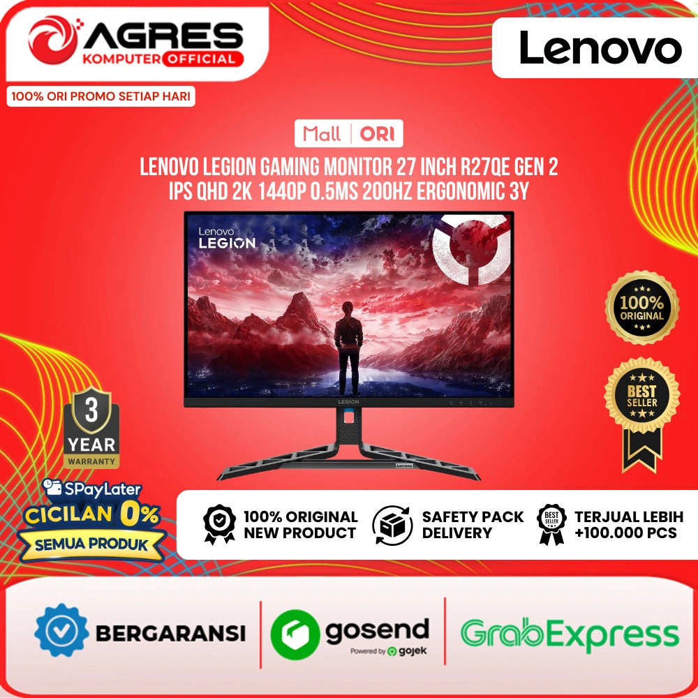 LENOVO LEGION GAMING MONITOR 27 INCH R27QE GEN 2 IPS QHD 2K 1440P 0.5MS 200HZ