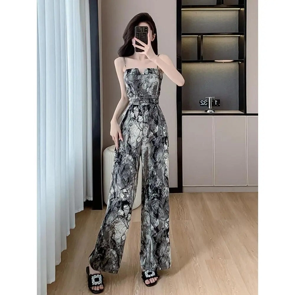 Celana Jumpsuit Wanita | Floral | Original by SIMPLE | Suspender hitam | Slim-Fitting | Elegant | High-end | Menyenangkan Keren | HOT 8/16