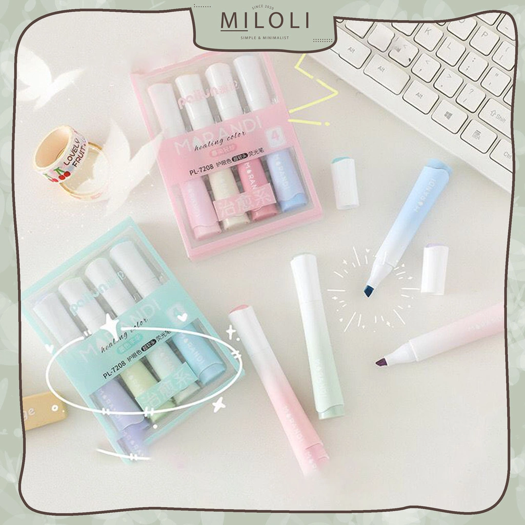 [MILOLI] 4Pcs MORANDI HEALING COLOR Highlighter Aesthetic Stationery - D0074