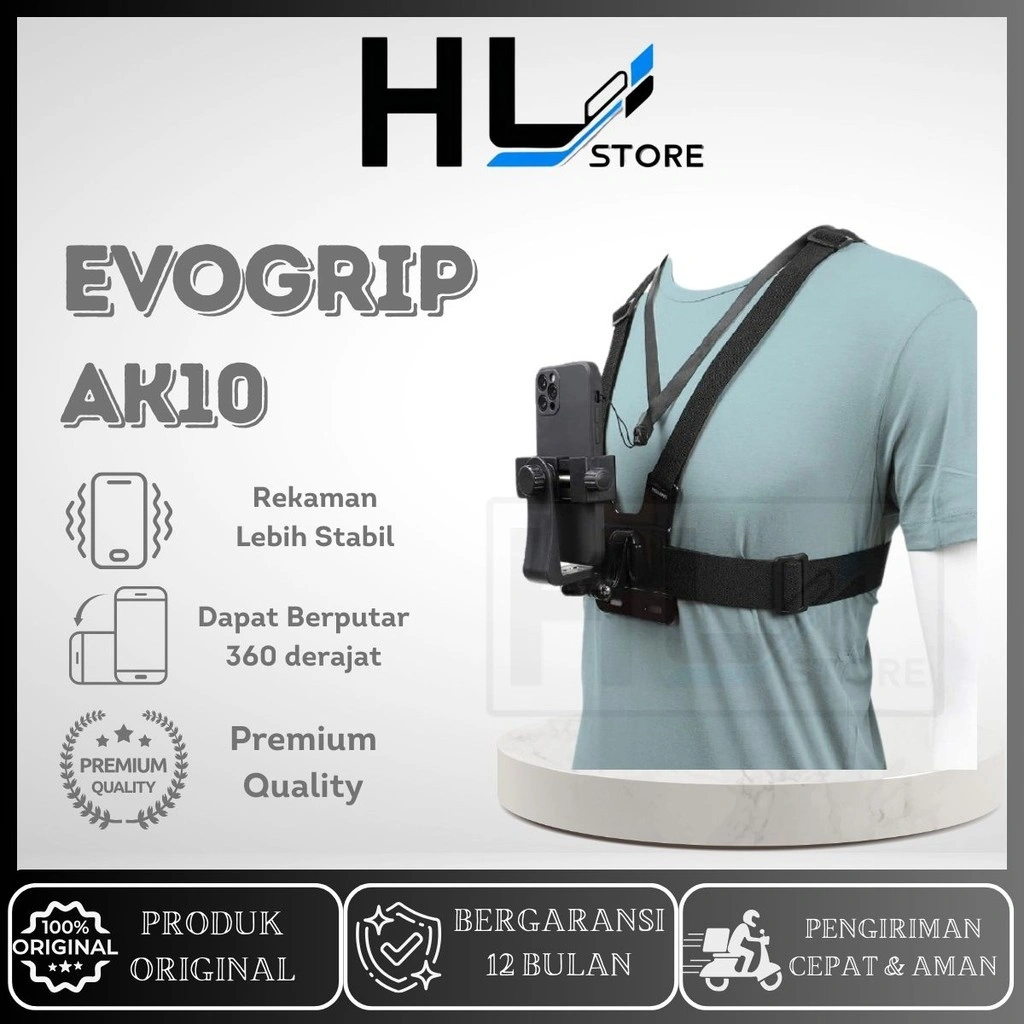Chest Strap EVOGRIP AK10 Body Belt Holder Hp Dada Sabuk Tali Dudukan Handphone untuk Vlog aman anti getar - HL_Store19