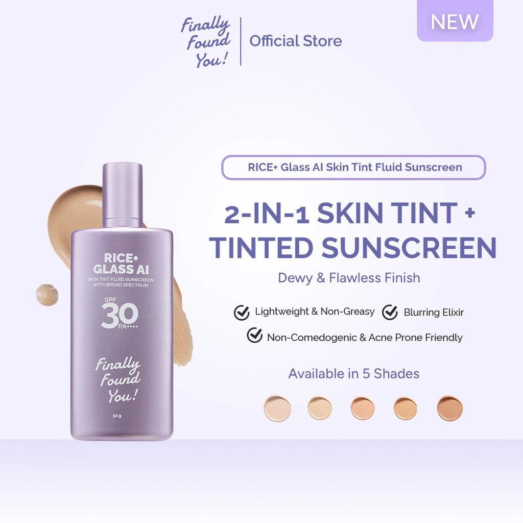 [NEW] Finally Found You! RICE+ Glass AI Skin Tint Fluid Sunscreen with Broad Spectrum SPF 30 PA++++ | 2in1 Skin Tint & Tinted Sunscreen