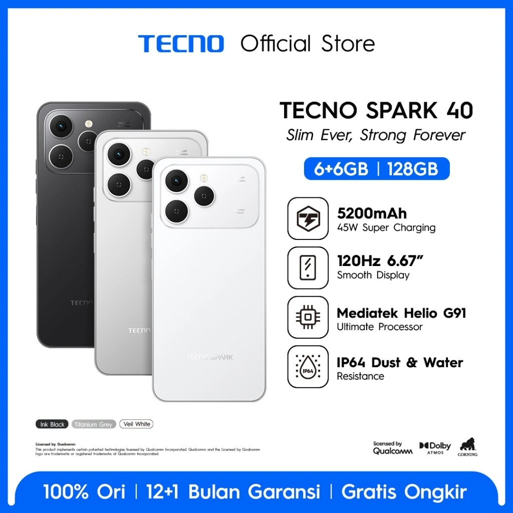 TECNO SPARK 40 - 6/8GB 128/256GB, 6.67" LCD 120Hz Smooth Display, Helio G91, 5200mAh + 45W Flash Charge, IP64, Android 15, spark40