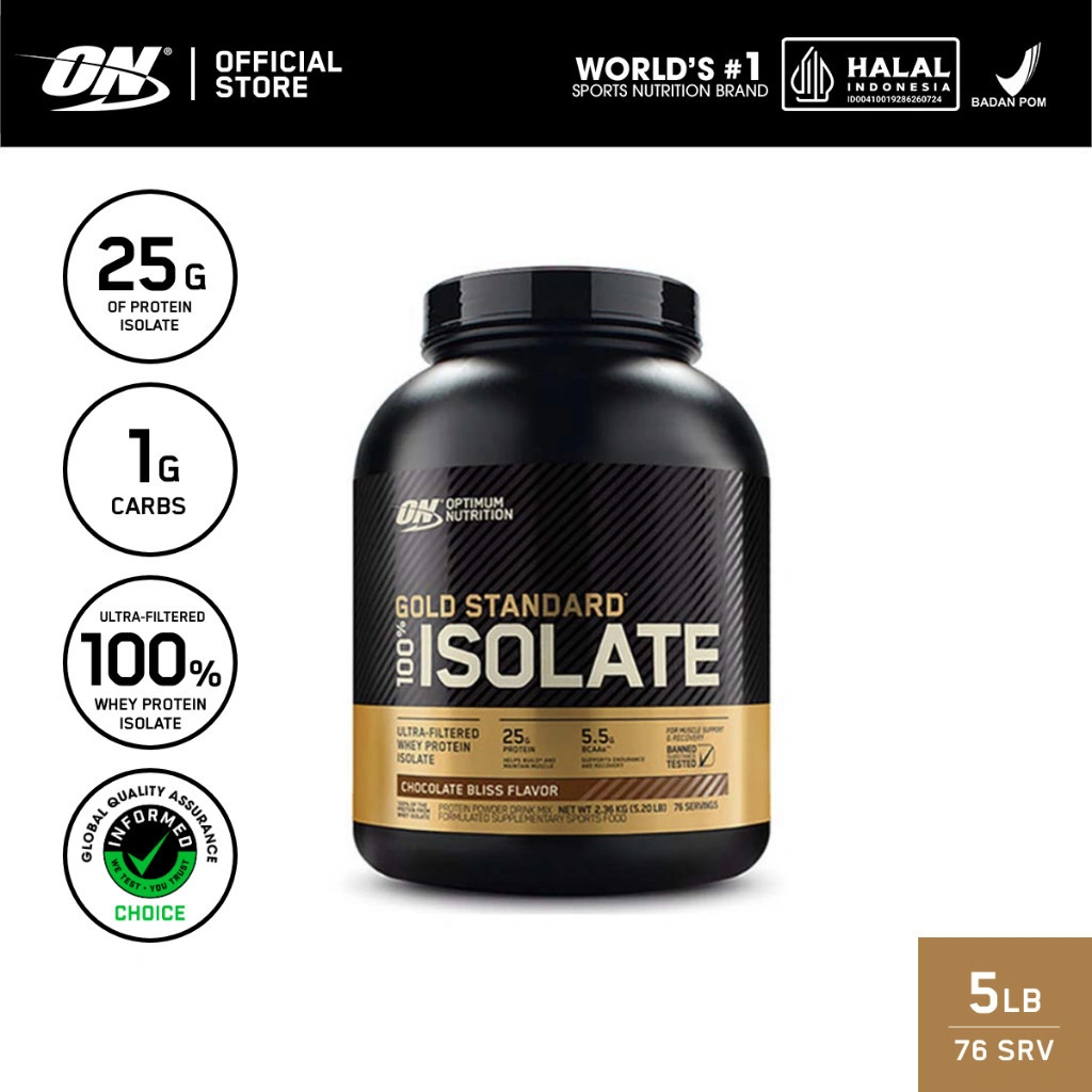 Optimum Nutrition Gold Standard 100% Isolate Protein 5 lbs - Whey / Susu Protein / Suplemen / Gym / Muscle Protein