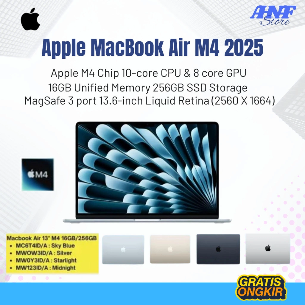 Apple MacBook Air M4 2025 13-Inch 16/256GB 8-Core GPU Resmi apple i-box