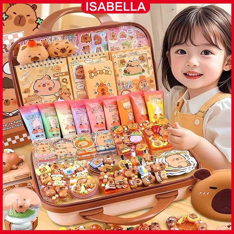 ISABELLA DIY Guka Set DIY Gantungan Kunci Akrilik Set DIY Keychain Guka Stiker Set Lucu Anak DIY Gooka Set Sticker Hadiah DIY Gantungan Kunci Bahan Kotak Mainan Anak Perempuan