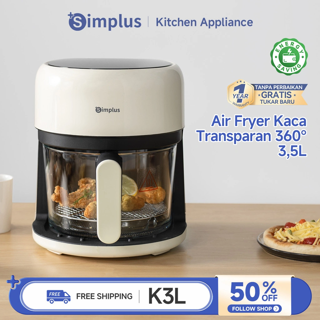 Simplus Air Fryer Low Watt 650W 3,5L Digital Touch Screen Panoramic Glass 360 View
