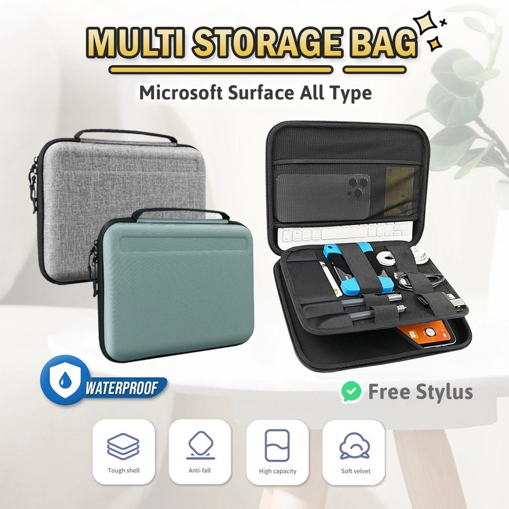 Sleeve Military For Surface Hard Case Folio Organize Bag Casing For Microsoft Surface GO 1 2 3 Pro 4 5 6 7 7+ Plus Surface Pro 8 9 10 X 11 Laptop 2in1 13" Hardshell Tas For Cover Sleeve