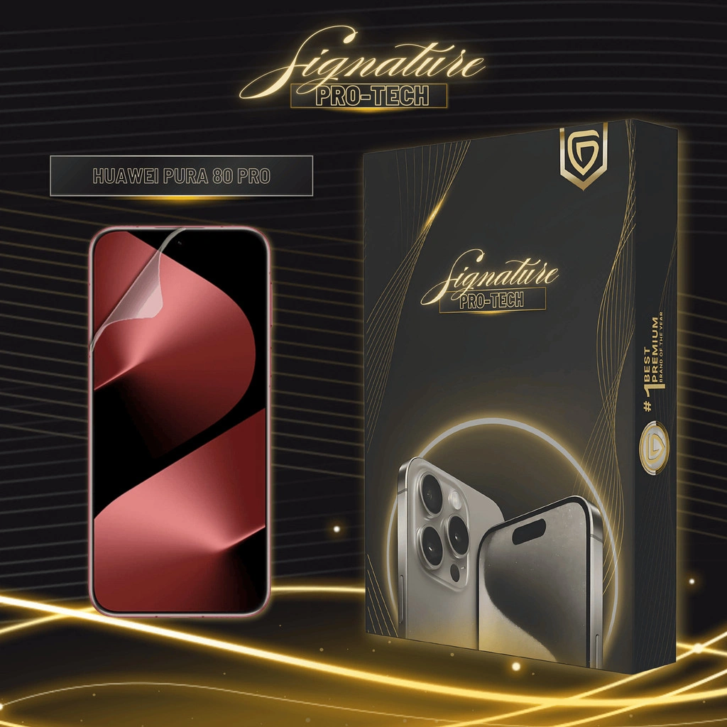 UniGet SIGNATURE PRO-TECH - Premium Anti-Scratch Protector for Huawei Pura 80 Pro / Screen Guard Case Friendly Hydrogel Tempered Gorilla Glass 5 6 7 Anti Gores Full Cover Smart Phone Watch Handphone Gadget Tab Laptop Kamera