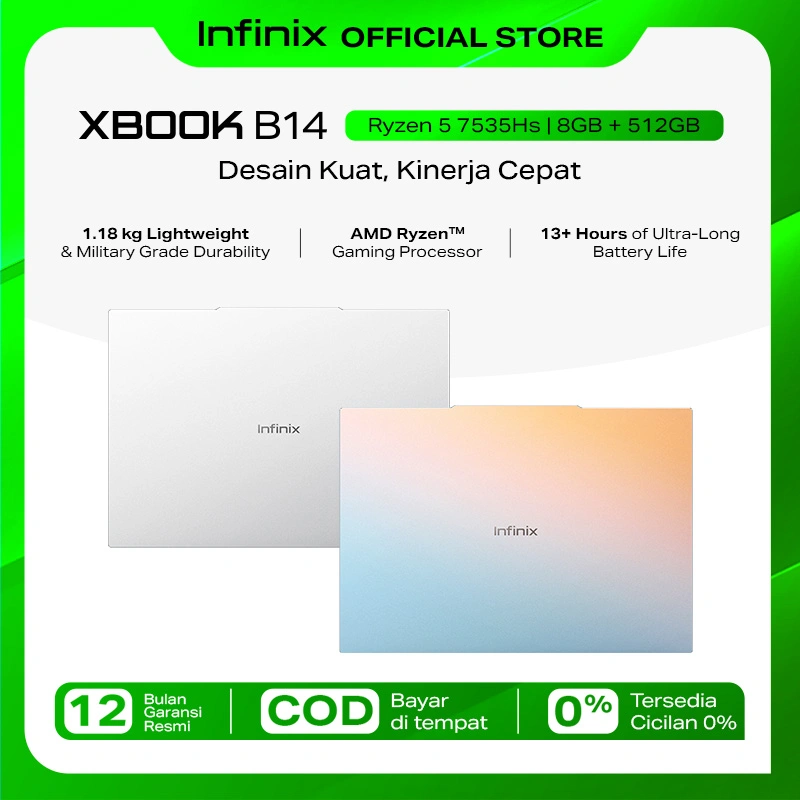 Infinix XBOOK B14 - Ryzen 5 -7535HS - 14 inch IPS - RAM 8GB LPDDR5 - ROM 512GB - Battery 55Wh
