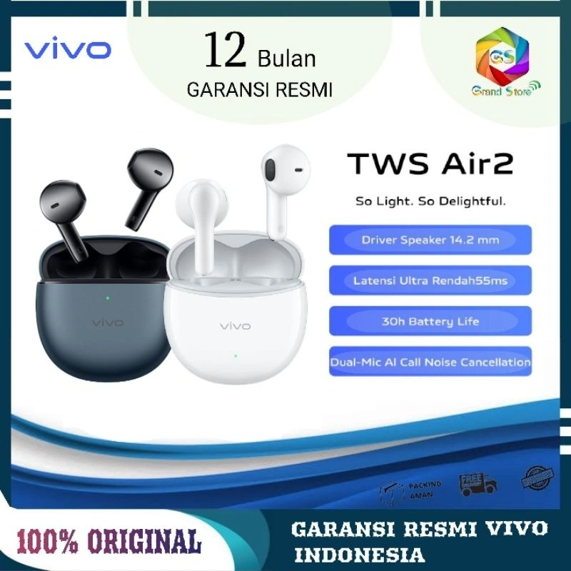 VIVO TWS AIR 2 | VIVO TWS 2e - Earphone Bluetooth GARANSI RESMI VIVO INDONESIA 1 TAHUN