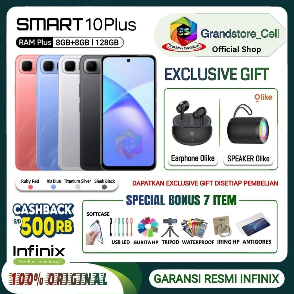 INFINIX SMART 10 Plus NFC RAM 8/128GB (RAM Plus 8GB+8GB) GARANSI RESMI INFINIX INDONESIA