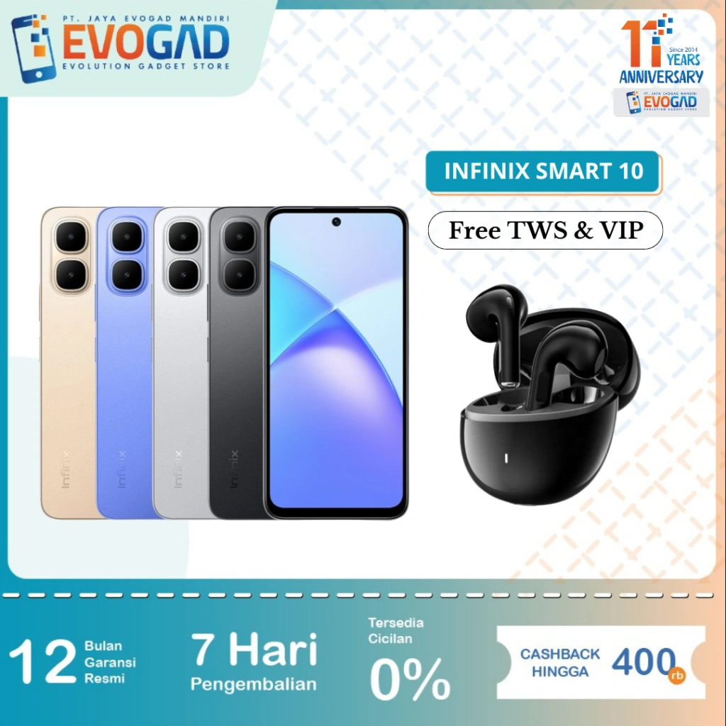 Infinix Smart 10 4/128GB & 4/64GB Unisoc T7250 (12 nm), 5000 mAh 15W | Garansi Resmi Infinix Indonesia 1 Tahun