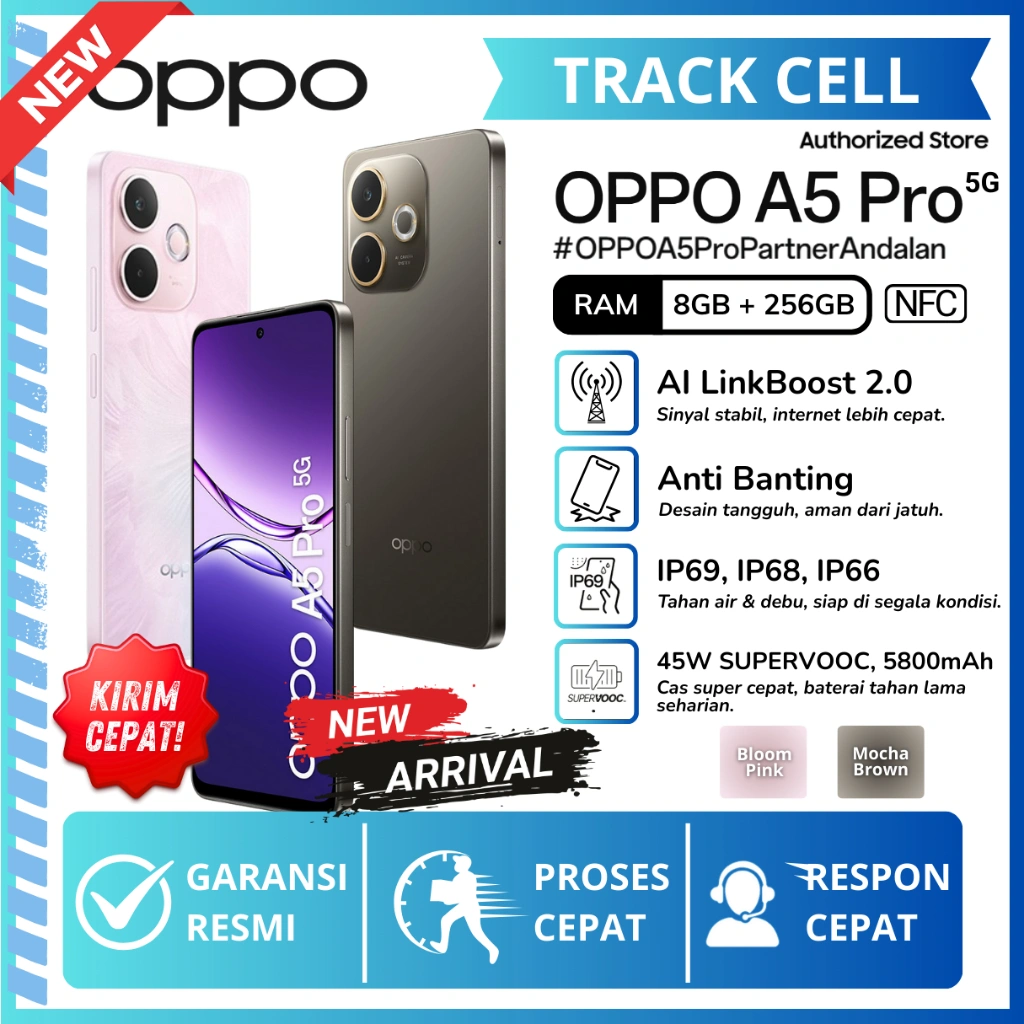 Oppo A5 Pro 5G NFC 8/256GB HP Oppo Terbaru 2025 Garansi Resmi 1 Tahun - Free Enco Buds 3 Pro