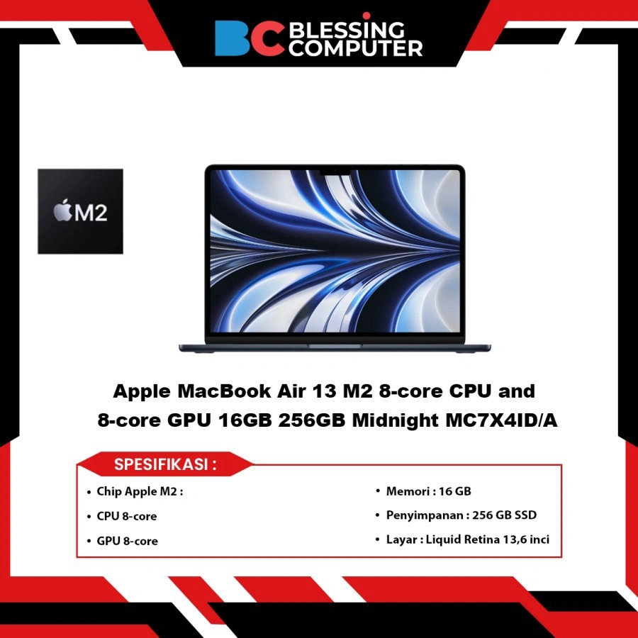 Apple MacBook Air 13 M2 8-core CPU and 8-core GPU 16GB 256GB Midnight MC7X4ID/A