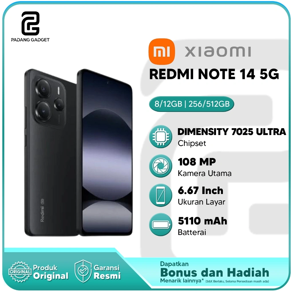 Xiaomi Redmi Note 14 5G 8+8/256GB | 12+12/512Gb Hp Android Smartphone Original Garansi Resmi