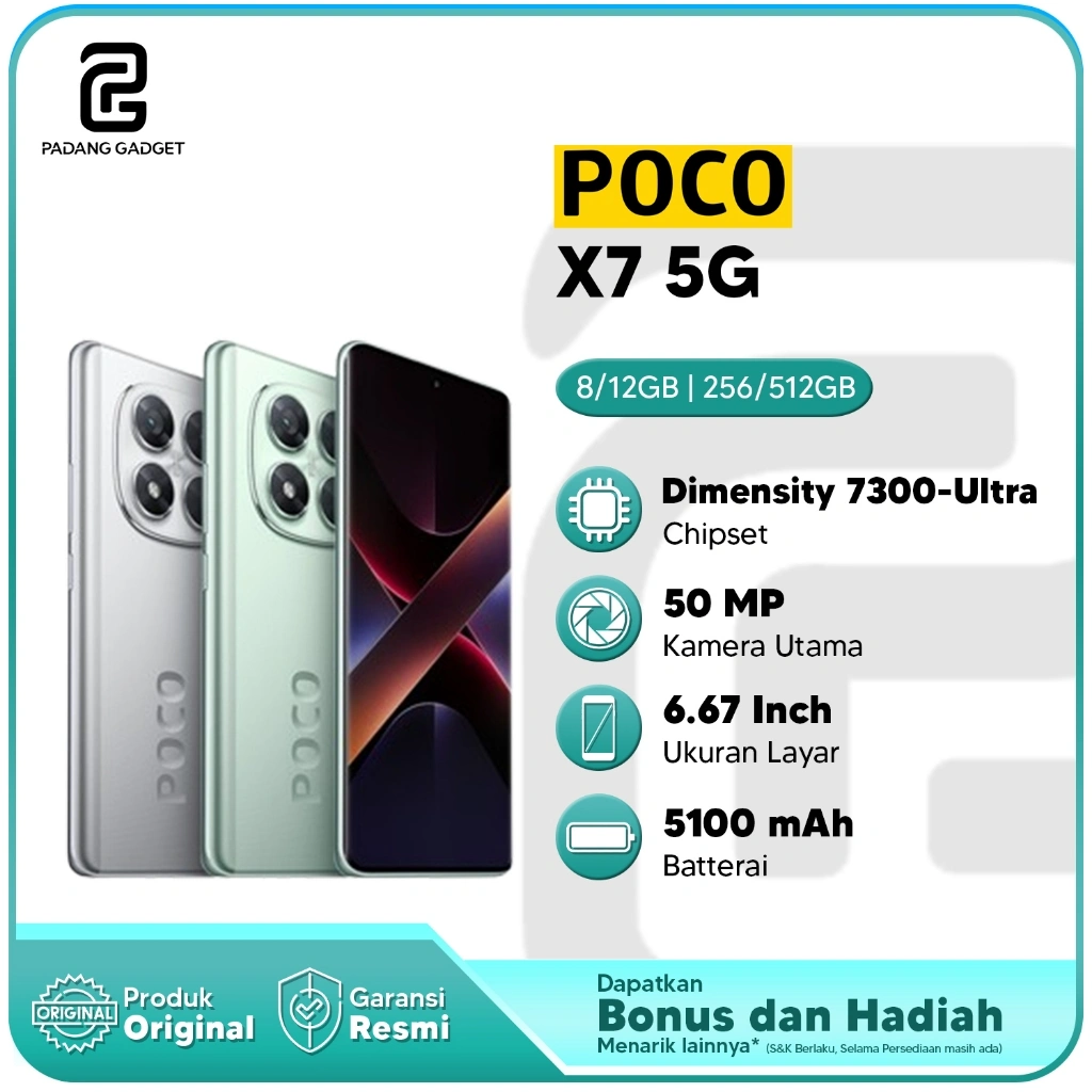 Poco X7 5G 8+8/256GB | 12+12/512GB Hp Gaming Android Smartphone Original Garansi Resmi