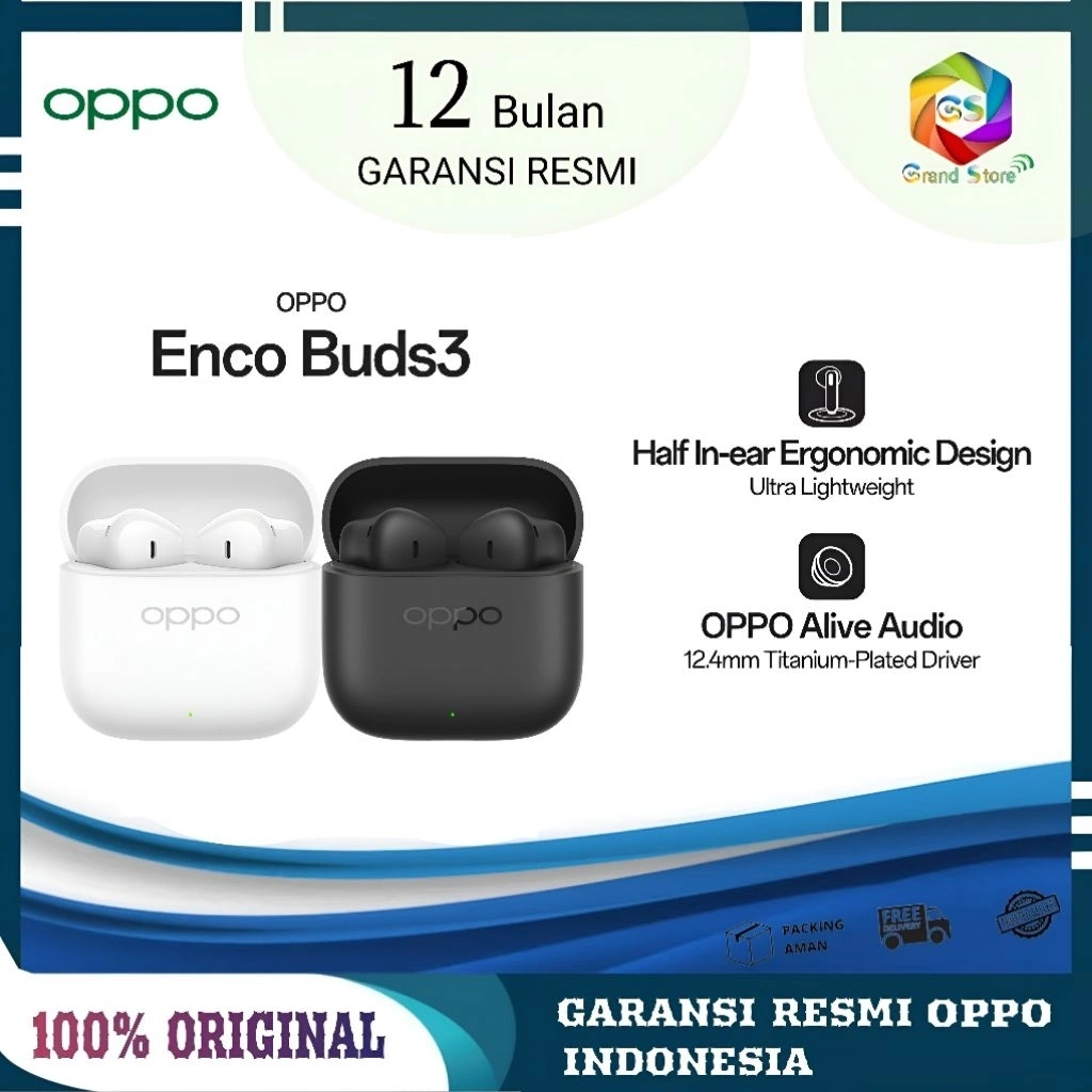 OPPO Enco Buds3 - TWS AI Noise Cancellation / Powerful Bass GARANSI RESMI OPPO - Enco Buds 3