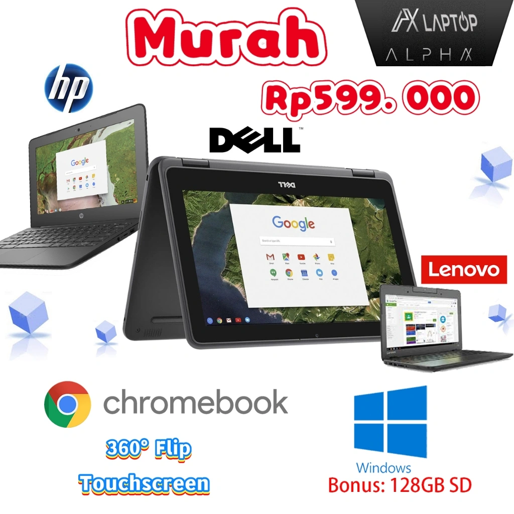 Laptop Chromebook Windows HP Dell Lenovo Asus All series Intel celeron AMD RAM 2/4GB SSD 32GB Super Slim, Ringan