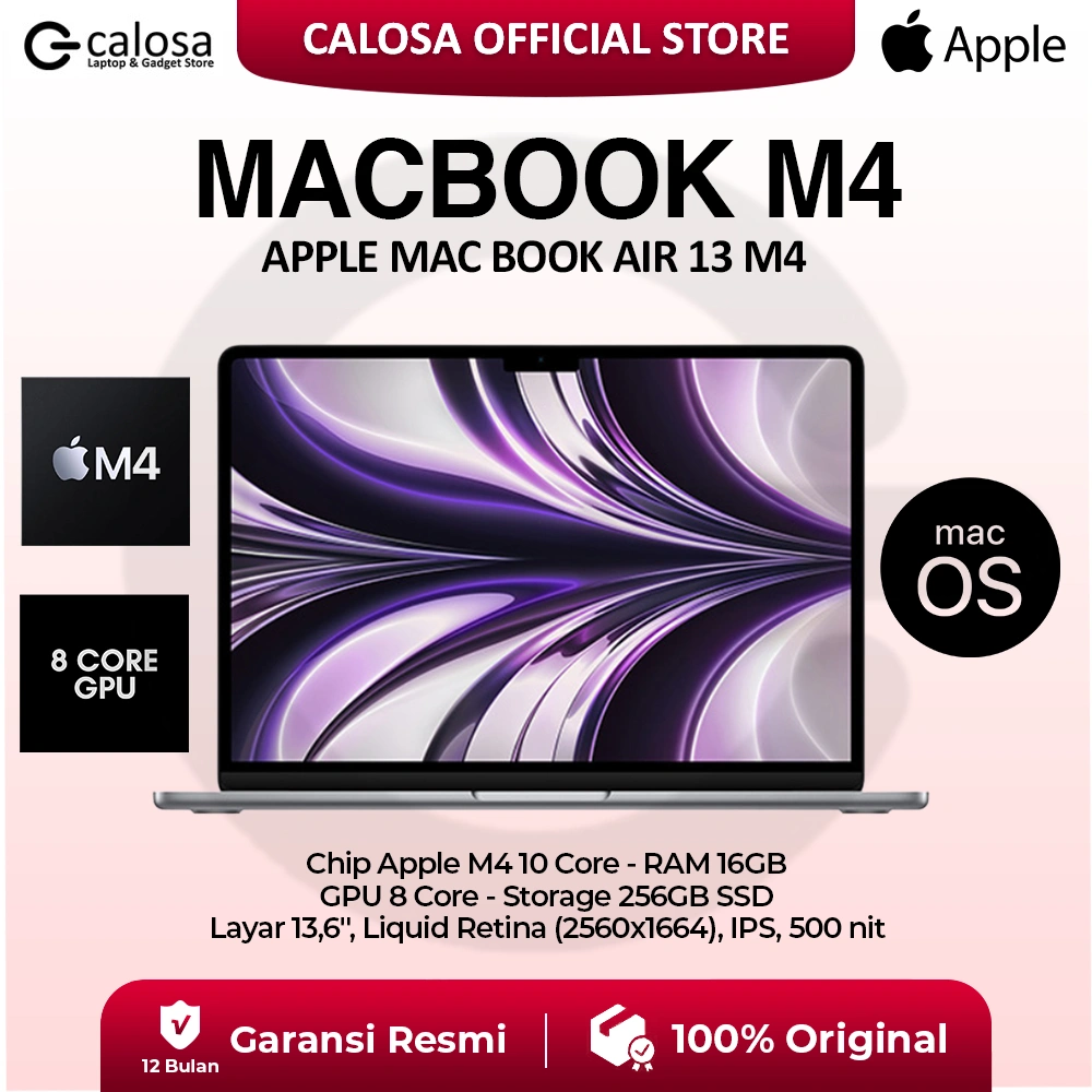 Macbook air 13.6inci M4 16GB, 256GB 512GB  - MW0W3ID/A MW0Y3ID/A MW123ID/A  - 256GB