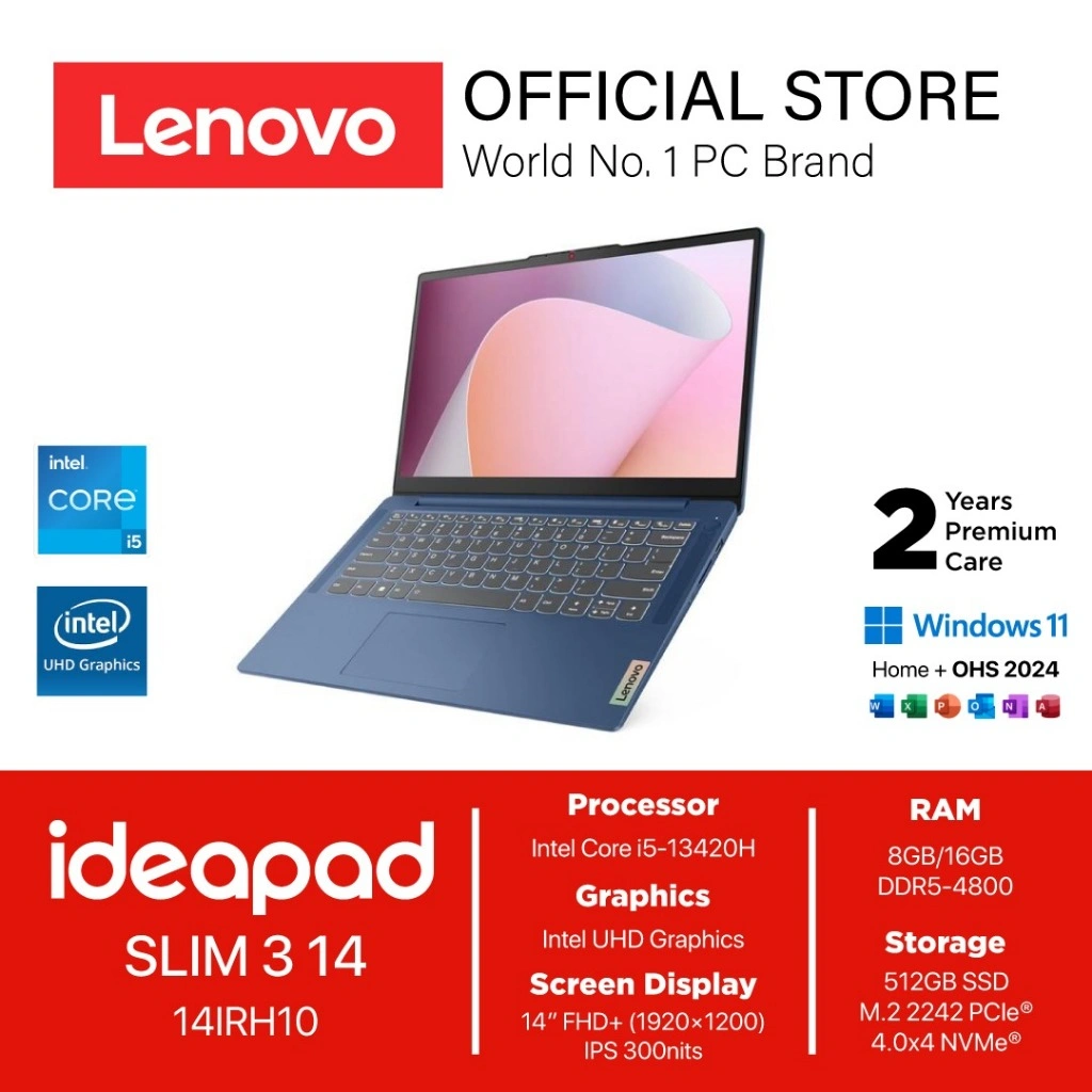 LENOVO IDEAPAD SLIM 3 14 I5 13420H - RAM 16GB 512GB W11+OHS 14.0WUXGA IPS BLIT -3NID -3PID