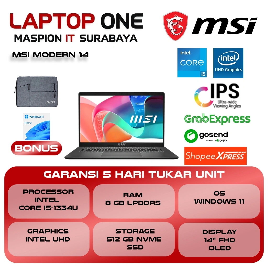 MSI MODERN 14 I5 1334 8GB 512GB W11 14.0FHD BLIT 2Y SLV -F13MG.647
