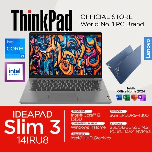Lenovo IdeaPad Slim 3i Intel Core i3 1315U 8GB 51GB SSD Windows 11 Ofice Full HD 14 inch Laptop 5NID