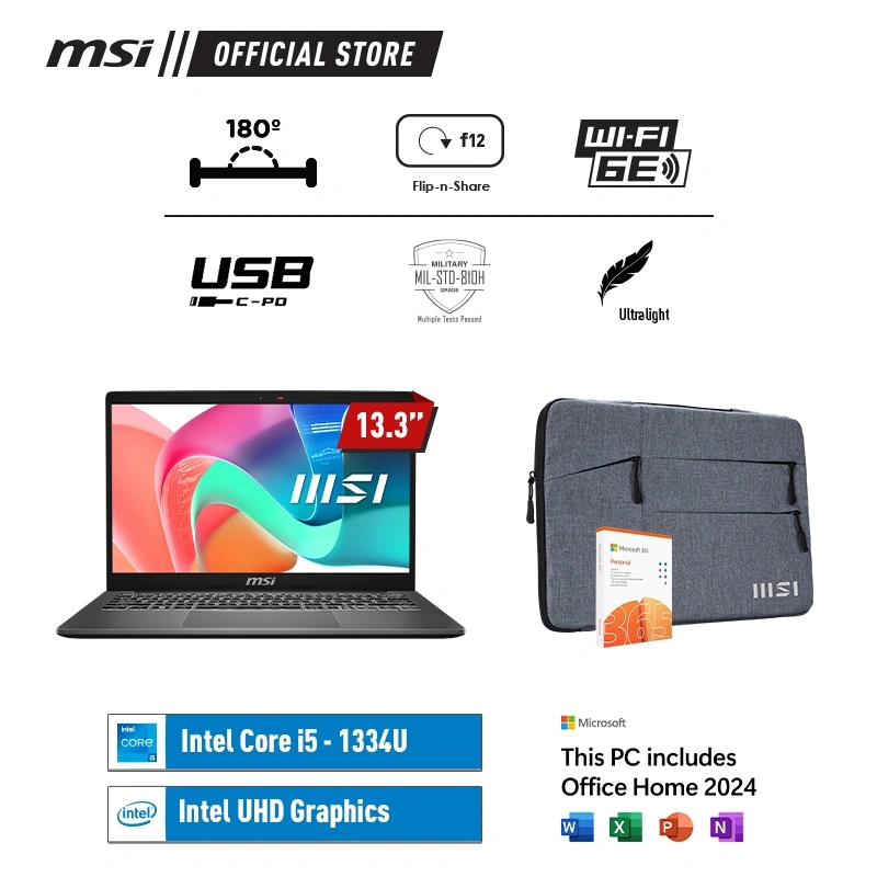 Laptop MSI Modern 13 F13MOG  Intel Core i5-1334U 512GB SSD 8GB 13.3" FHD IPS Win 11 Home + OHS 2024