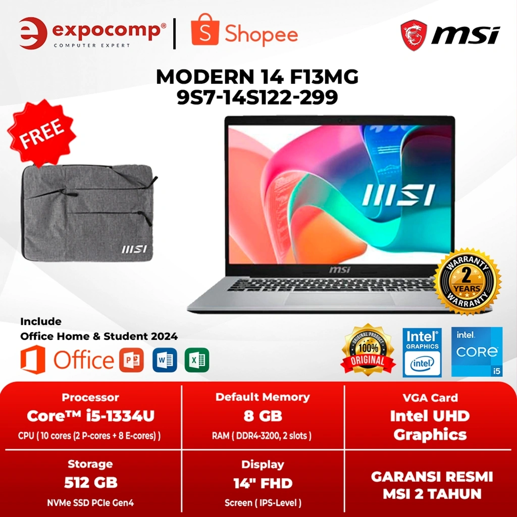 MSI MODERN 14 F13MG 9S7-14S122-299 SILVER INTEL CORE i5-1334U 8GB 512GB WIN 11 HOME + OFFICE HOME 2024