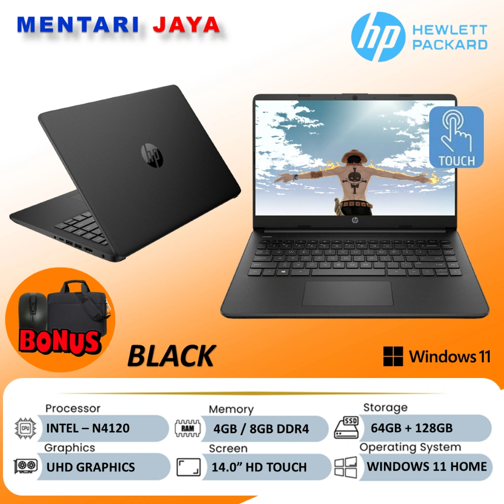 Laptop HP 14 Intel N4120 8GB 128GB 14 Inch Touchscreen Windows 11 Home Original