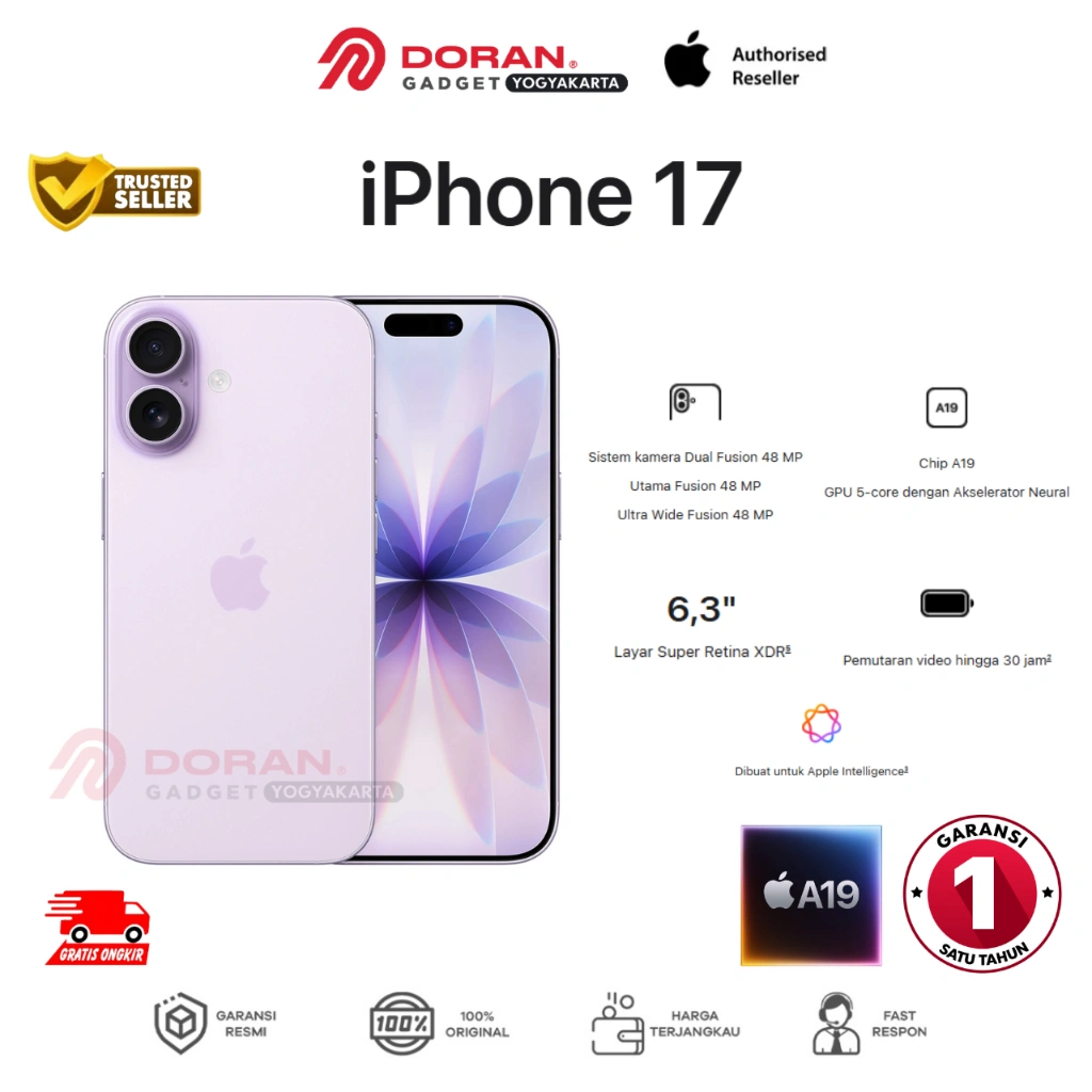 Apple iPhone 17 Basic 48mp Fusion 120hz Ceramic Glass A19 Bionic - Garansi Resmi Indonesia