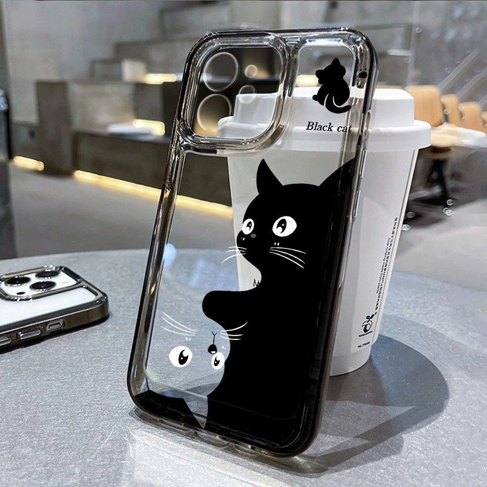 hitam Kartun kucing Shockproof Case hp infinix Hot 60 Smart 10 Plus Hot 60i smart 10 note 50 pro 5g Hot 50i Smart 9 itel p55 4g smart 8 pro note 40 pro plus zero 30 note 30 pro 40 Pro 40i 30 20 30i 20s 11 nfc 11 play 10 9 play smart 8 7 6 plus 5g 4g cas